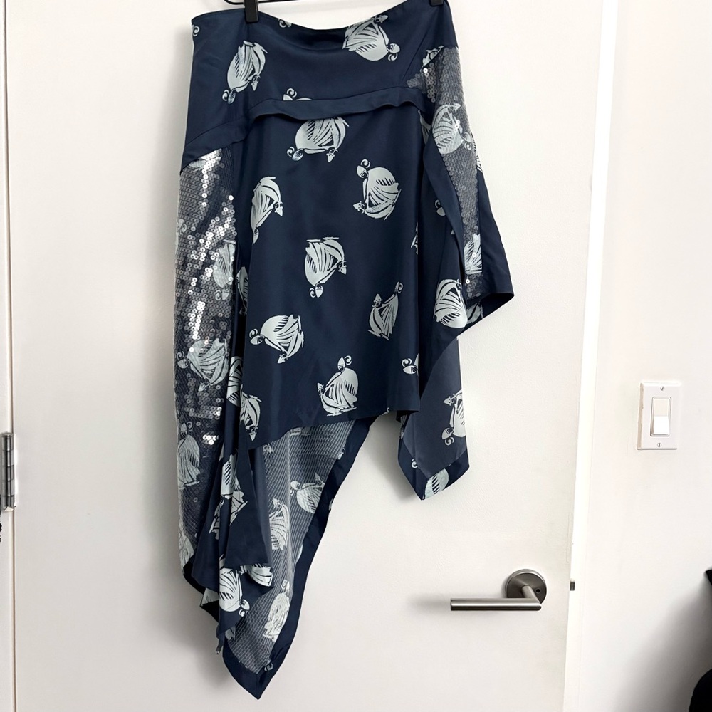NWT Lanvin Sequin/silk Navy Blue Asymmetrical Skirt size 42